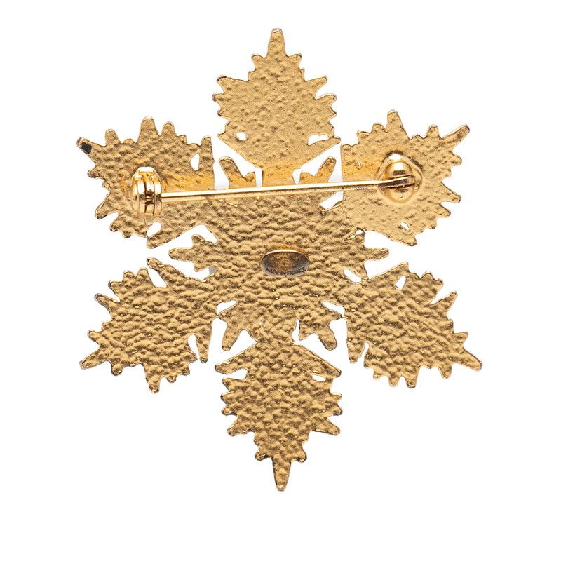 Chanel CC Logo Snowflake Brooch Gold Plated Line Stone 1 — view 2