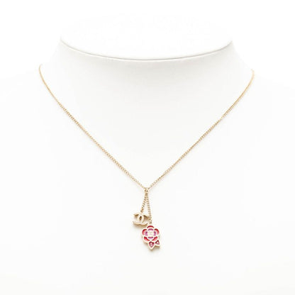 Chanel Camellia CC Logo Flower Motif Necklace Gold Red Pink Plated 1 — view 6