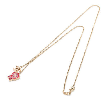 Chanel Camellia CC Logo Flower Motif Necklace Gold Red Pink Plated 1 — view 3