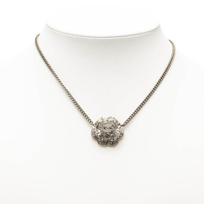Chanel Camellia CC Logo Necklace Silver Metal Line Stone 1 — view 6