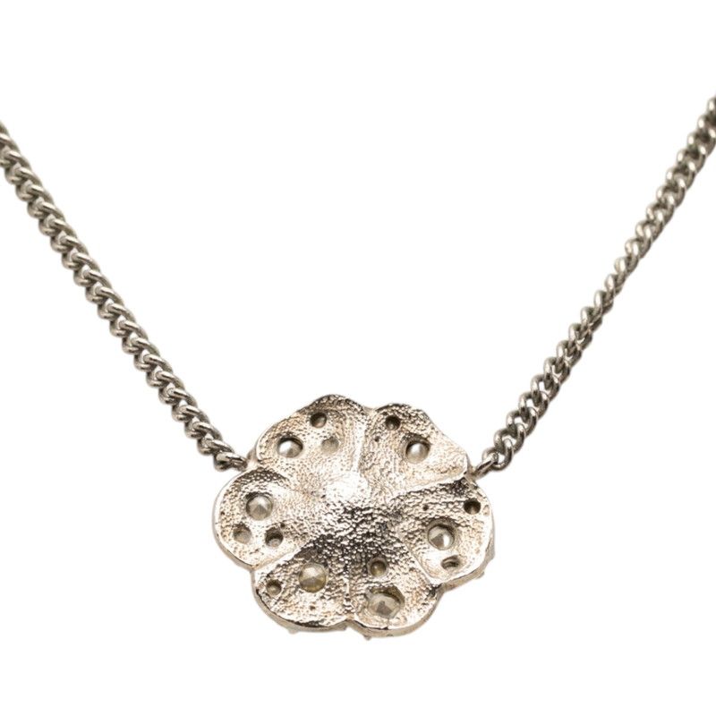 Chanel Camellia CC Logo Necklace Silver Metal Line Stone 1 — view 2