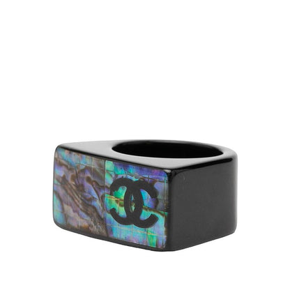 Chanel CC Logo Ring Black Blue Plastic — view 2