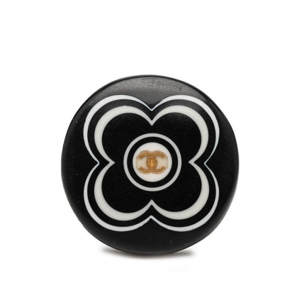 Chanel CC Logo Flower Motif Ring Black Plastic
