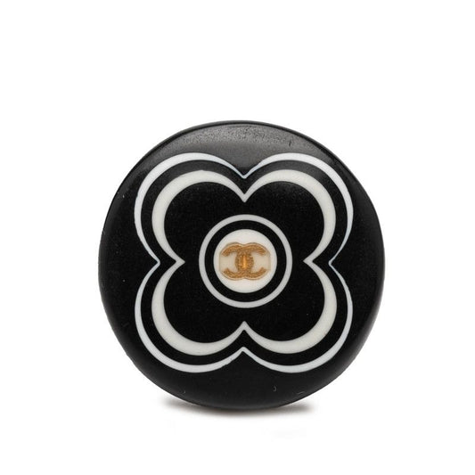 Chanel CC Logo Flower Motif Ring Black Plastic