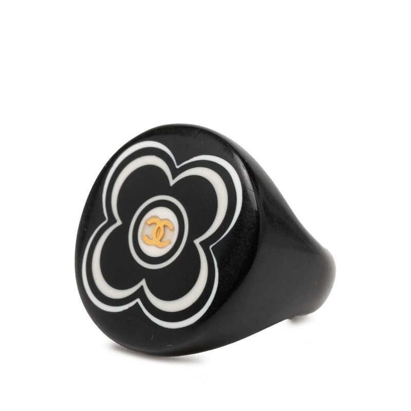 Chanel CC Logo Flower Motif Ring Black Plastic — view 2