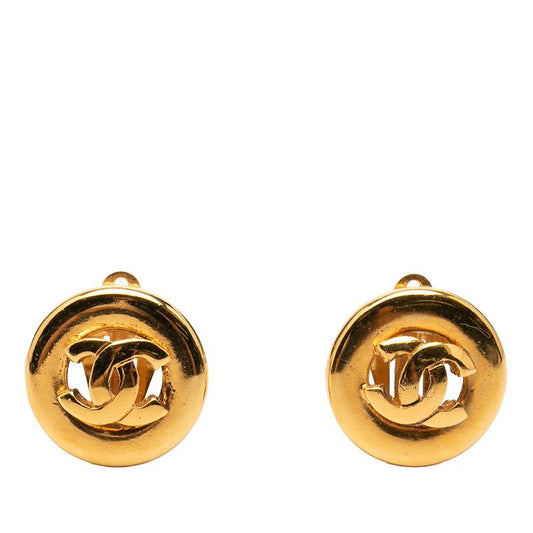 Chanel Vintage CC Logo Earrings Gold Plated 1