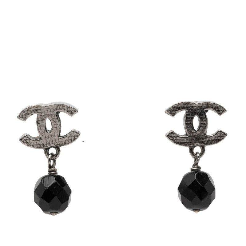 Chanel CC Logo Earrings Silver Black Metal 1