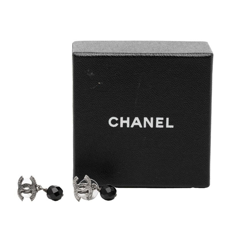 Chanel CC Logo Earrings Silver Black Metal 1 — view 4