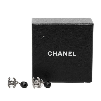 Chanel CC Logo Earrings Silver Black Metal 1 — view 4