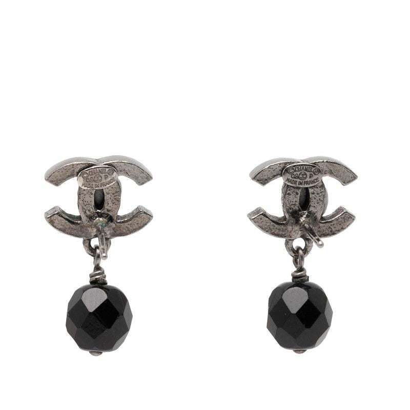 Chanel CC Logo Earrings Silver Black Metal 1 — view 2