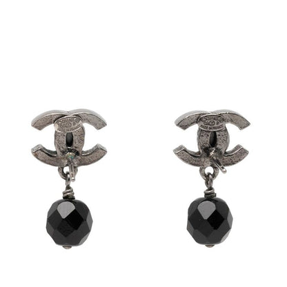 Chanel CC Logo Earrings Silver Black Metal 1 — view 2
