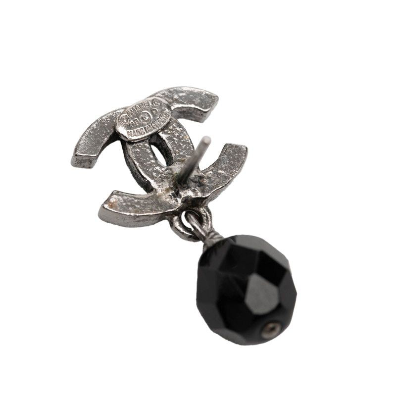 Chanel CC Logo Earrings Silver Black Metal 1 — view 3