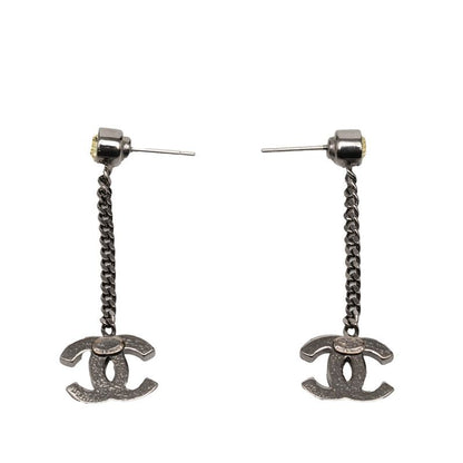 Chanel CC Logo Earrings Silver Yellow Metal Line Stone 1 — view 2