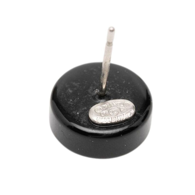 Chanel CC Logo Stud Earrings Silver Black Metal Plastic 1 — view 3