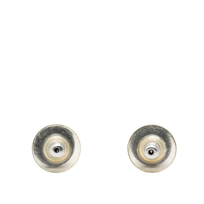 Chanel CC Logo Stud Earrings Silver Black Metal Plastic 1 — view 2