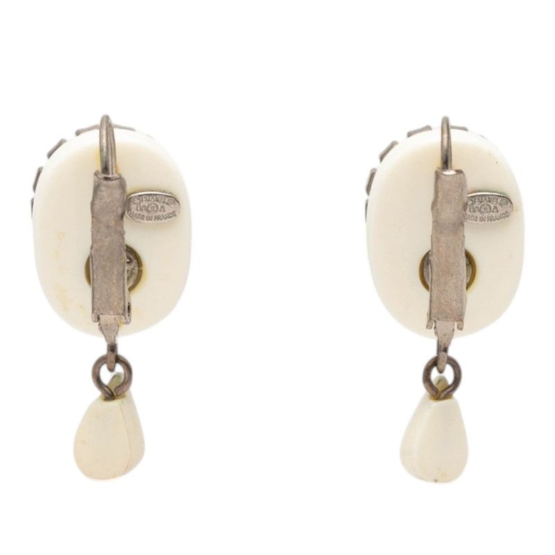 Chanel Logo Earrings Silver White Metal Line Stone 1 — view 2