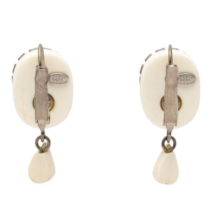 Chanel Logo Earrings Silver White Metal Line Stone 1 — view 2