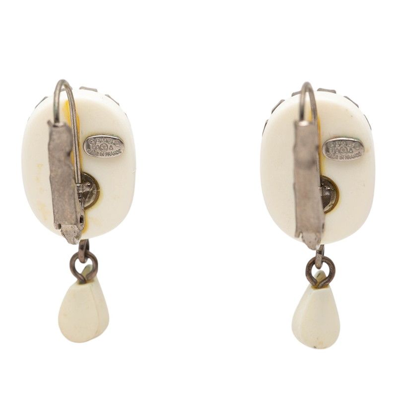 Chanel Logo Earrings Silver White Metal Line Stone 1 — view 3