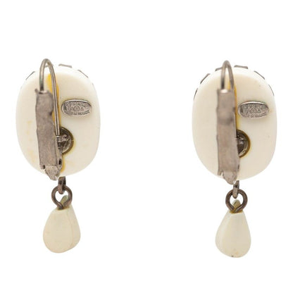 Chanel Logo Earrings Silver White Metal Line Stone 1 — view 3