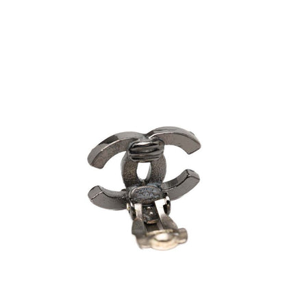 Chanel CC Logo Earrings Silver Green Metal Line Stone 1 — view 3