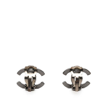 Chanel CC Logo Earrings Silver Green Metal Line Stone 1 — view 2