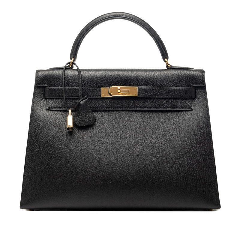 Hermes Kelly 32 2-Way Shoulder Bag Sellier Black Gold Ardennes