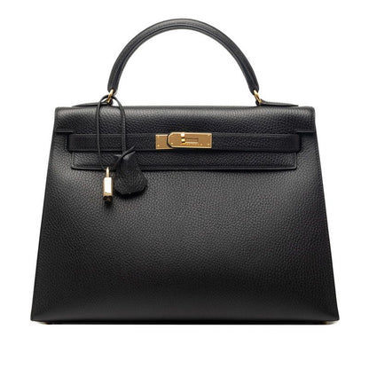 Hermes Kelly 32 2-Way Shoulder Bag Sellier Black Gold Ardennes