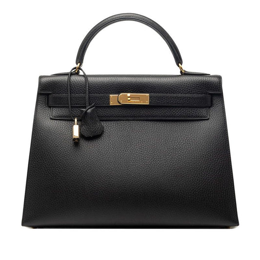 Hermes Kelly 32 2-Way Shoulder Bag Sellier Black Gold Ardennes