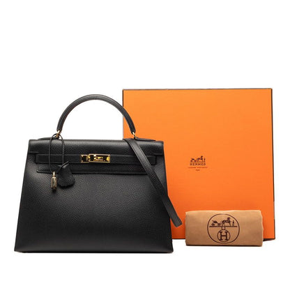 Hermes Kelly 32 2-Way Shoulder Bag Sellier Black Gold Ardennes — view 7