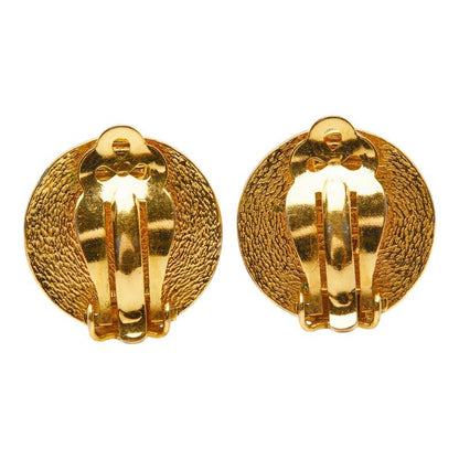 Chanel CC Logo Round Circle Vintage Earrings Gold Beige Plated Resin 1 — view 2