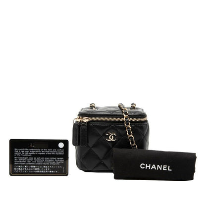 Chanel CC Logo Quilted Mini Vanity Chain Shoulder Bag Black Lambskin — view 7