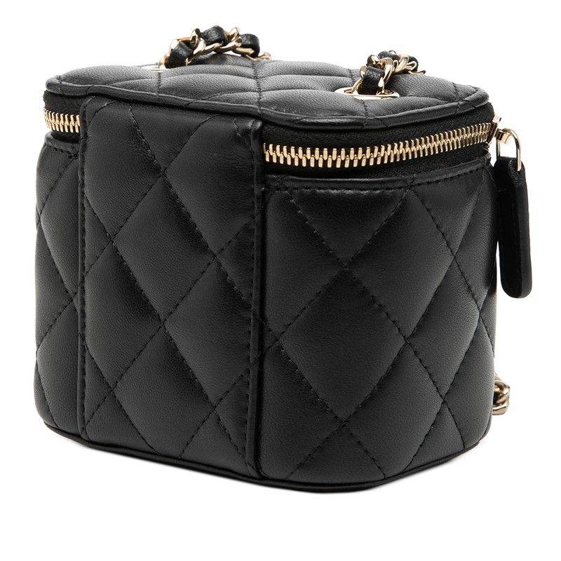 Chanel CC Logo Quilted Mini Vanity Chain Shoulder Bag Black Lambskin — view 2