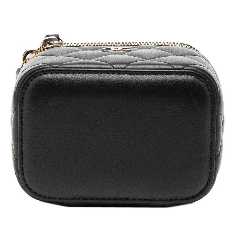 Chanel CC Logo Quilted Mini Vanity Chain Shoulder Bag Black Lambskin — view 3
