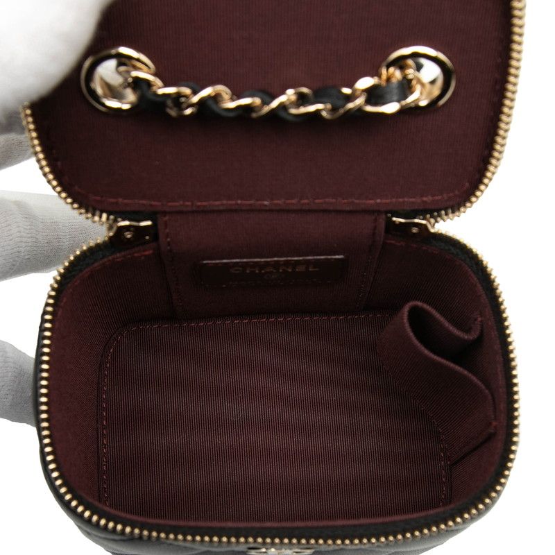 Chanel CC Logo Quilted Mini Vanity Chain Shoulder Bag Black Lambskin — view 4