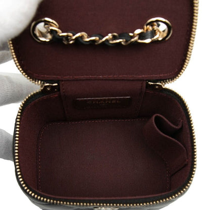 Chanel CC Logo Quilted Mini Vanity Chain Shoulder Bag Black Lambskin — view 4