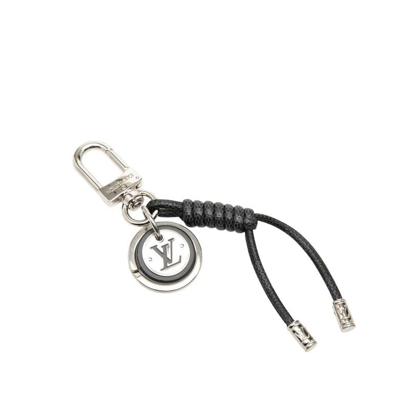 Louis Vuitton Damier Graphite Bag Charm Key Holder Leather Rope Black Silver