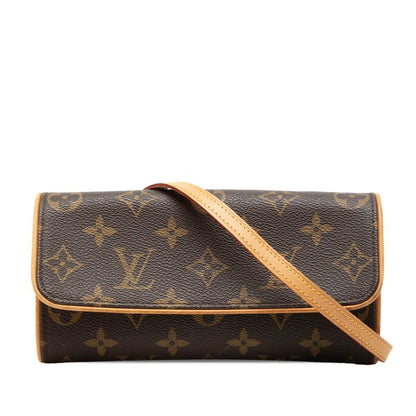 Louis Vuitton Monogram Pochette Twin PM Shoulder Bag Brown Leather