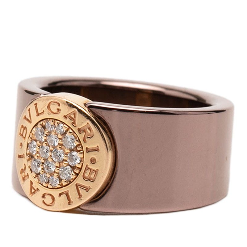 Bvlgari Pave Ring 51 18k Pink Gold Metal Diamond — view 2