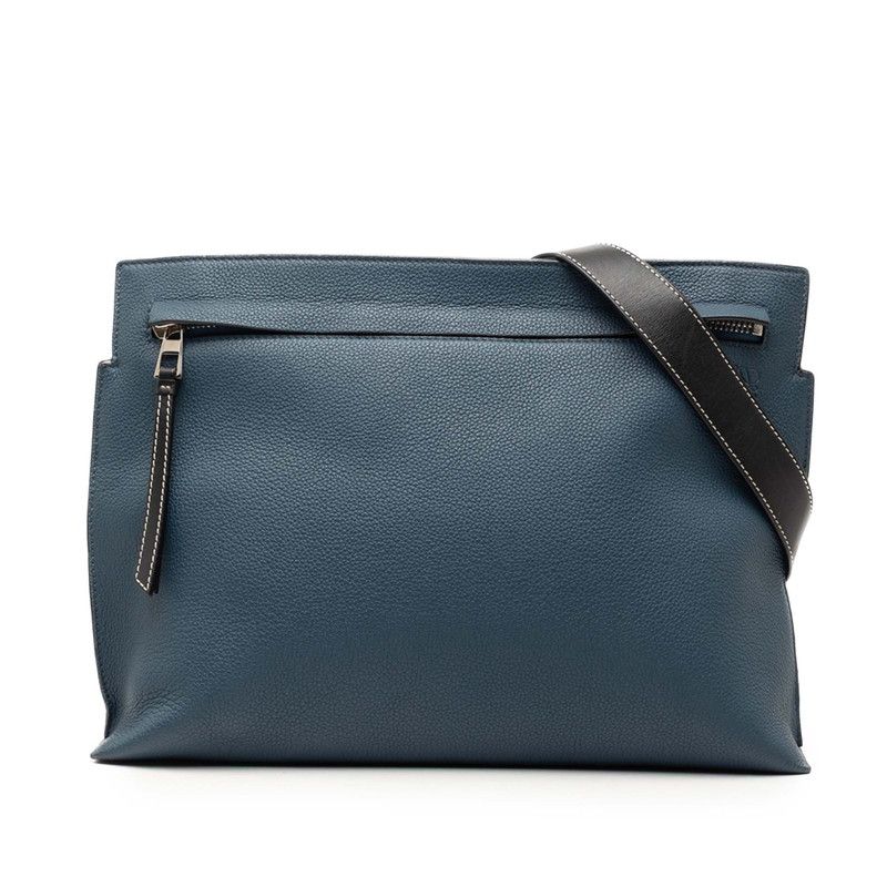 Loewe Anagram T Messenger Bag Crossbody Bicolor Navy Leather