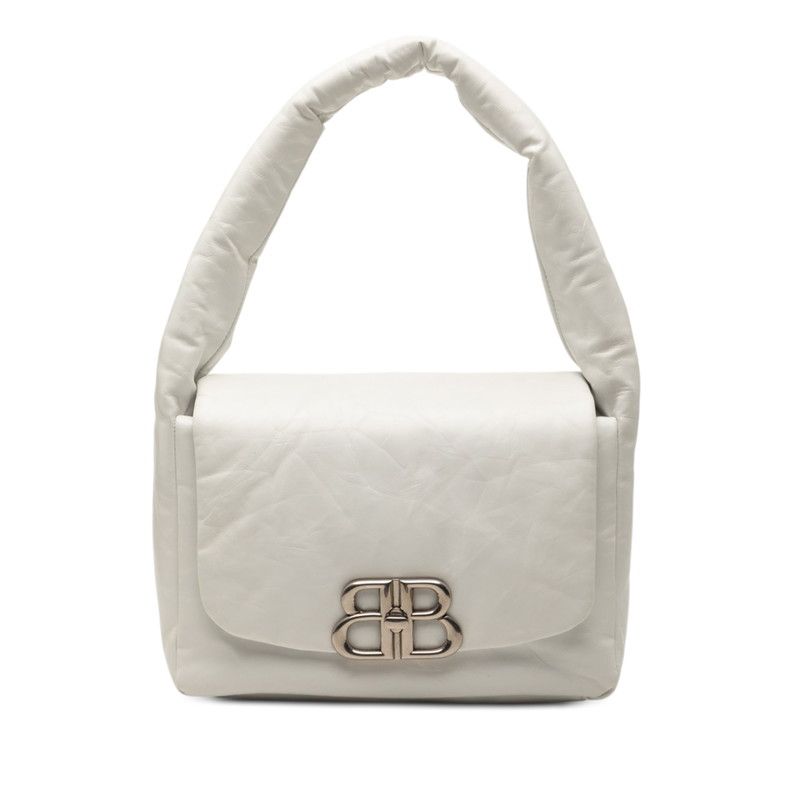 Balenciaga Monaco BB Logo Shoulder Bag White Leather