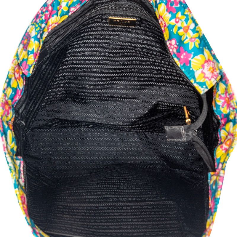 Prada Floral Tote Shoulder Bag 2-Way Blue Pink Multicolor Nylon Leather — view 4
