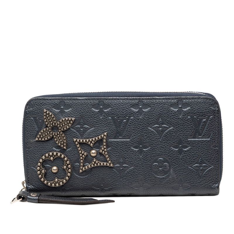 Louis Vuitton Monogram Empreinte Zippy Wallet Flower Studs Marine Metal