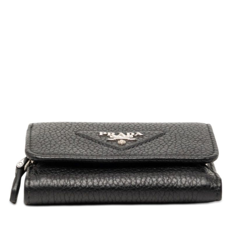 Prada Trifold Wallet Mini Black Vitello Daino Leather — view 3