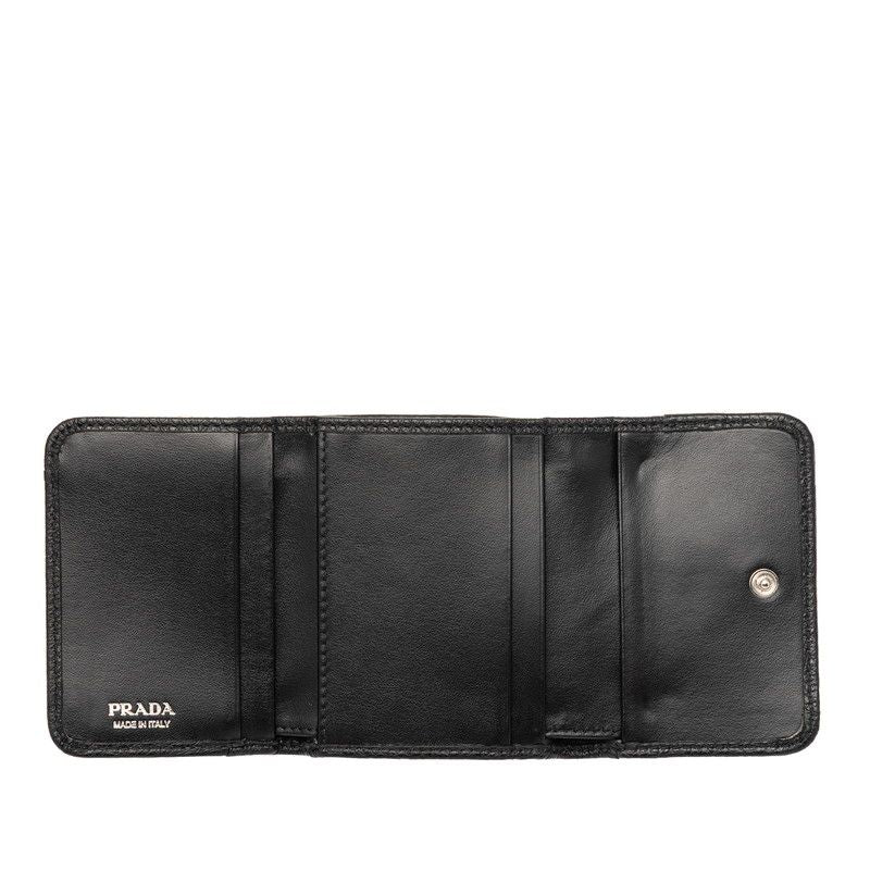 Prada Trifold Wallet Mini Black Vitello Daino Leather — view 4