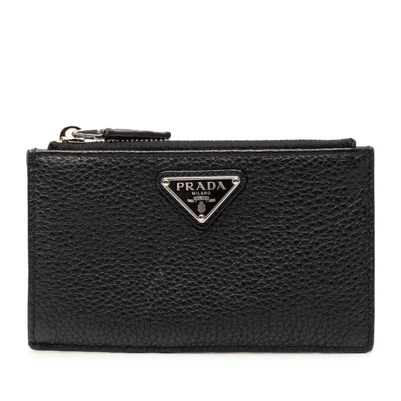 Prada Card Case Coin Fragment Black Leather