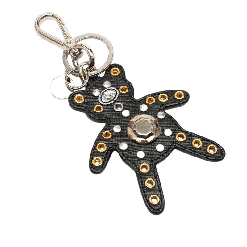 Prada Bear Studs Bag Charm Key Holder Black Multicolor Saffiano Leather — view 2