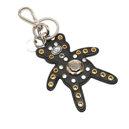 Prada Bear Studs Bag Charm Key Holder Black Multicolor Saffiano Leather — view 2
