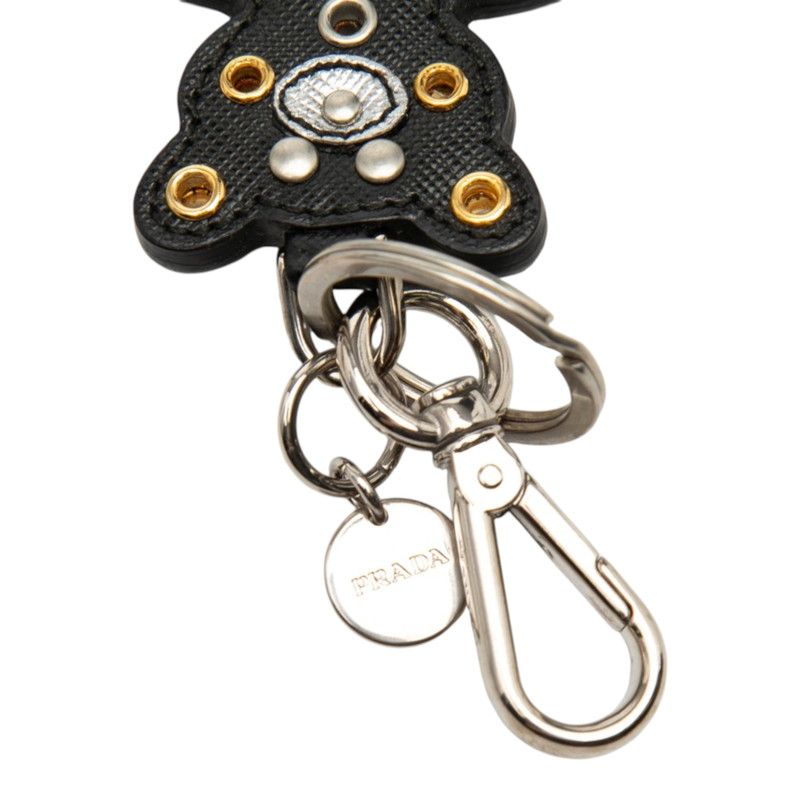 Prada Bear Studs Bag Charm Key Holder Black Multicolor Saffiano Leather — view 3