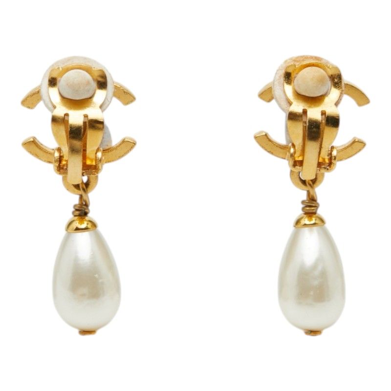 Chanel CC Logo Faux Pearl Swing Earrings Metal 1 — view 3