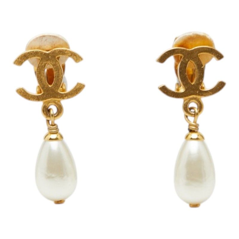 Chanel CC Logo Faux Pearl Swing Earrings Metal 1 — view 2